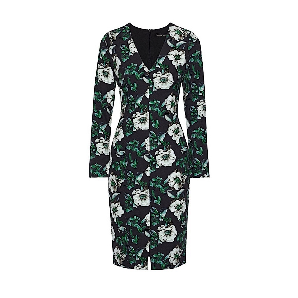 Black Halo Floral V-Neck Sambora Dress in Vases